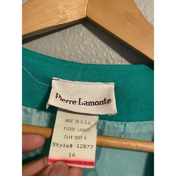 Vintage Pierre Lamonte Womens Jacket Size 16 Green Rayon Studded Open Waterfall - Picture 2 of 7